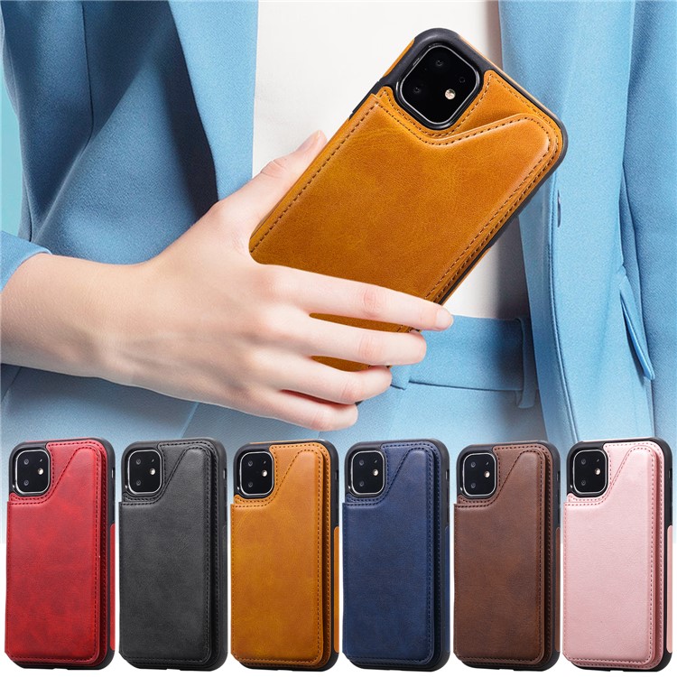 Card Slots PU Leather Coated TPU Cover Phone Case for iPhone 11 6.1-inch - Brown-24