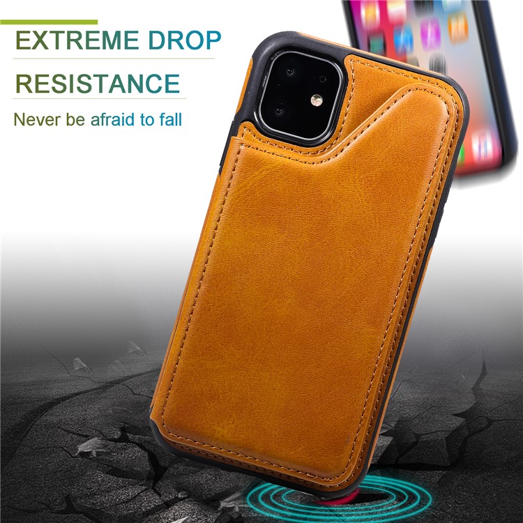 Card Slots PU Leather Coated TPU Cover Phone Case for iPhone 11 6.1-inch - Brown-4