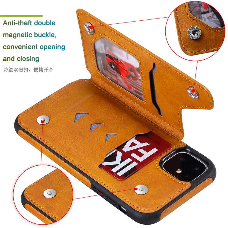 Card Slots PU Leather Coated TPU Cover Phone Case for iPhone 11 6.1-inch - Brown-5