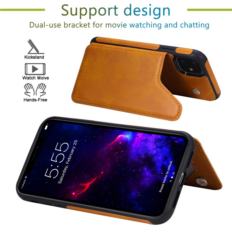 Card Slots PU Leather Coated TPU Cover Phone Case for iPhone 11 6.1-inch - Brown-7