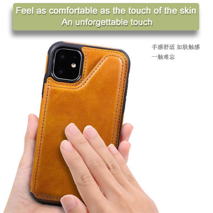 Card Slots PU Leather Coated TPU Cover Phone Case for iPhone 11 6.1-inch - Brown-8