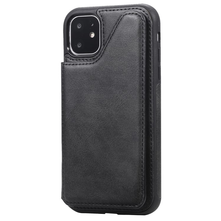 Slots de Cartão KT Couro Revestido de Couro 4 PU Cape TPU Cape TPU Case Para Iphone 11 6,1 Polegadas - Preto