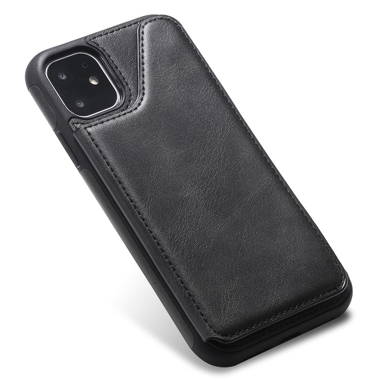 Slots de Cartão KT Couro Revestido de Couro 4 PU Cape TPU Cape TPU Case Para Iphone 11 6,1 Polegadas - Preto