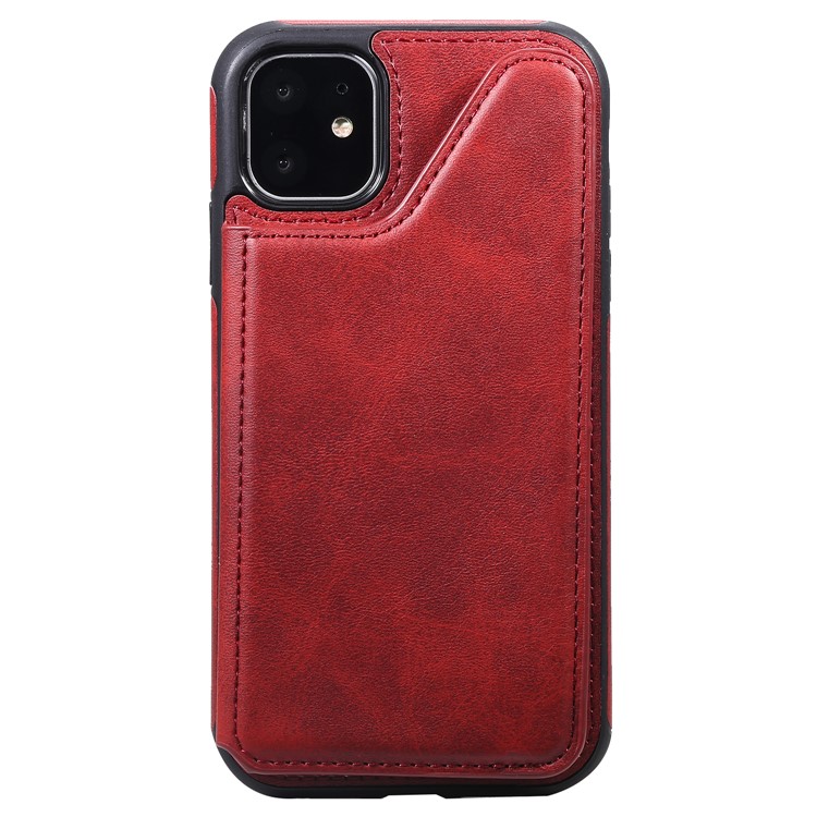 Slots de Cartão KT Couro Revestido de Couro 4 PU Cape TPU Cape TPU Case Para Iphone 11 6,1 Polegadas - Vermelho