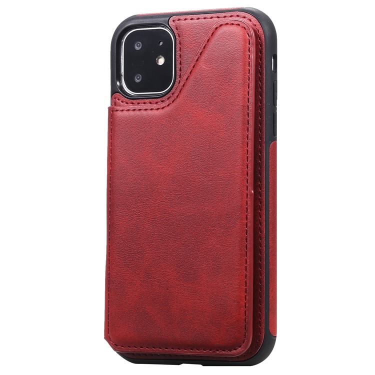 Slots de Cartão KT Couro Revestido de Couro 4 PU Cape TPU Cape TPU Case Para Iphone 11 6,1 Polegadas - Vermelho