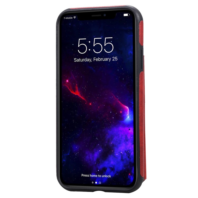 Slots de Cartão KT Couro Revestido de Couro 4 PU Cape TPU Cape TPU Case Para Iphone 11 6,1 Polegadas - Vermelho