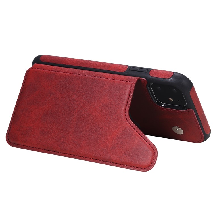 Card Slots PU Leather Coated TPU Cover Phone Case for iPhone 11 6.1-inch - Red-7