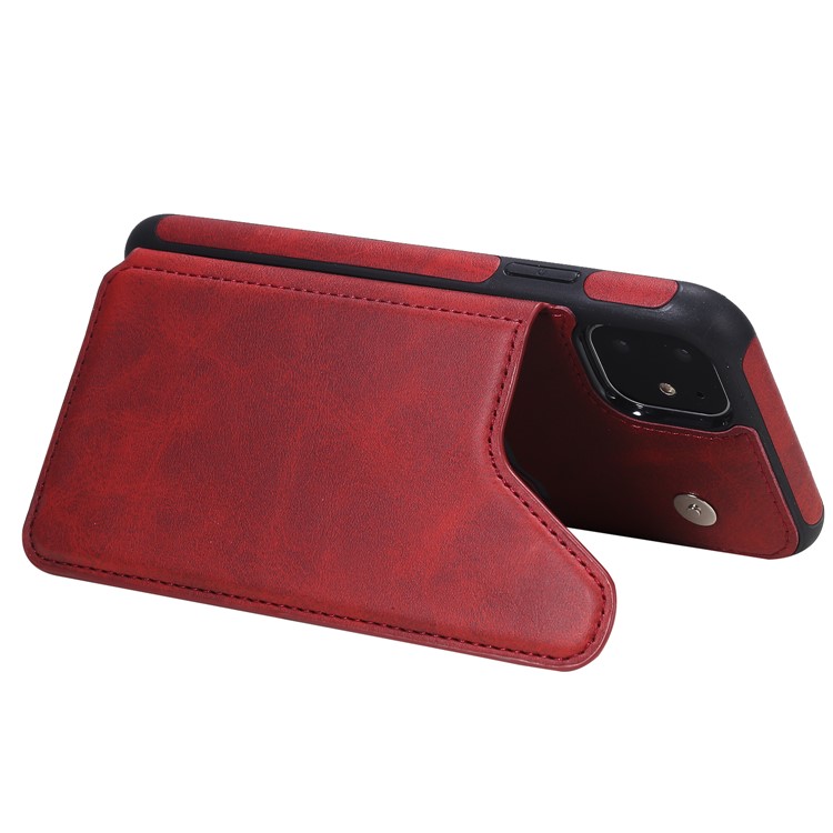 Slots de Cartão KT Couro Revestido de Couro 4 PU Cape TPU Cape TPU Case Para Iphone 11 6,1 Polegadas - Vermelho