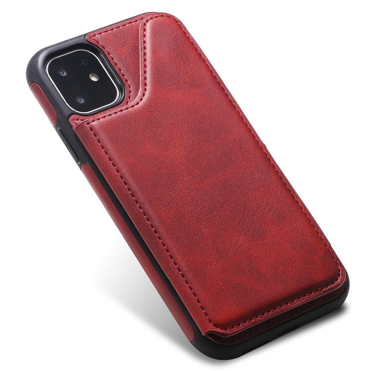 Slots de Cartão KT Couro Revestido de Couro 4 PU Cape TPU Cape TPU Case Para Iphone 11 6,1 Polegadas - Vermelho