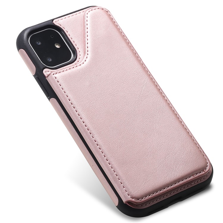 Card Slots PU Leather Coated TPU Cover Phone Case for iPhone 11 6.1-inch - Rose Gold-9