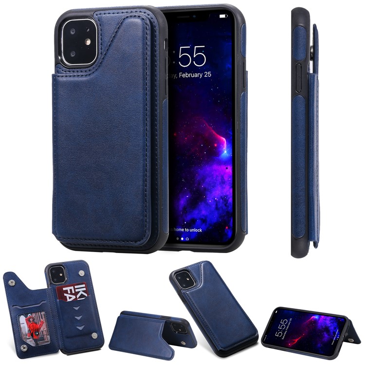 Card Slots PU Leather Coated TPU Cover Phone Case for iPhone 11 6.1-inch - Dark Blue-1
