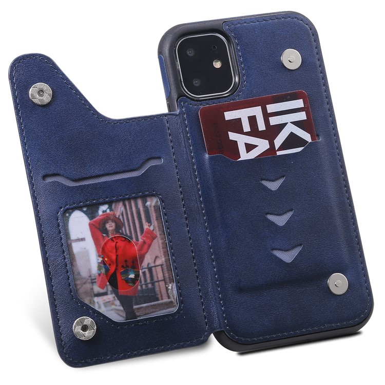 Card Slots PU Leather Coated TPU Cover Phone Case for iPhone 11 6.1-inch - Dark Blue-10