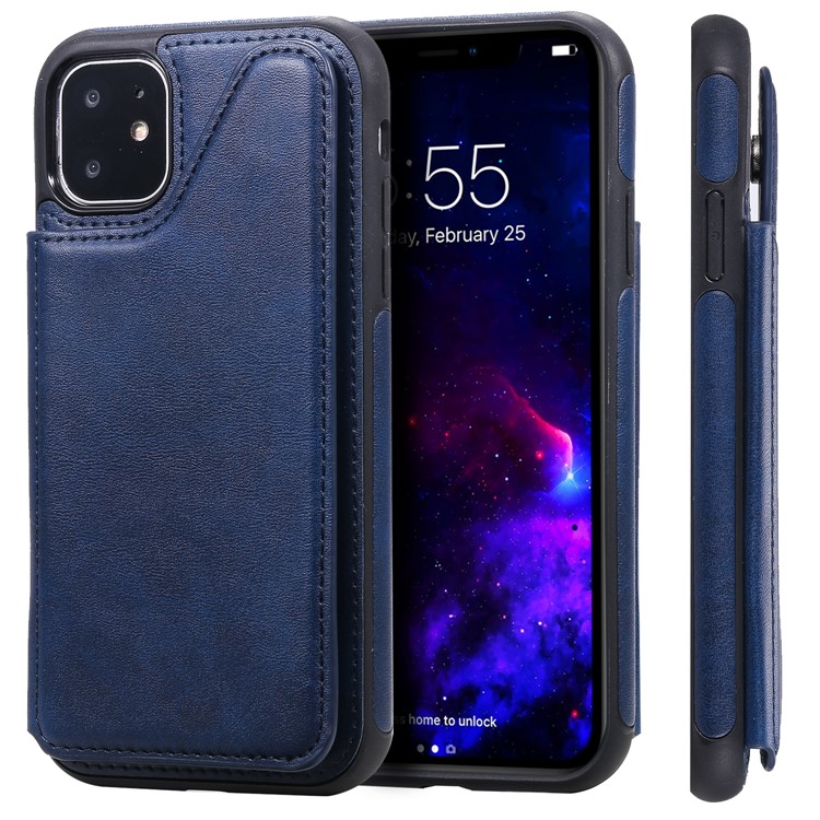 Card Slots PU Leather Coated TPU Cover Phone Case for iPhone 11 6.1-inch - Dark Blue-2