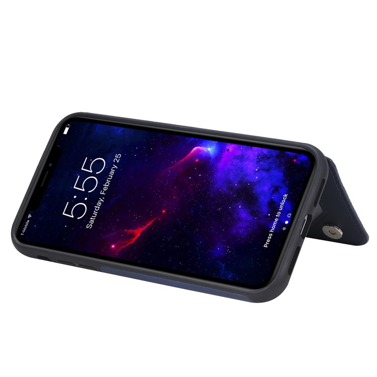 Card Slots PU Leather Coated TPU Cover Phone Case for iPhone 11 6.1-inch - Dark Blue-8