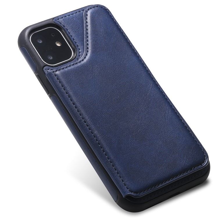 Card Slots PU Leather Coated TPU Cover Phone Case for iPhone 11 6.1-inch - Dark Blue-9