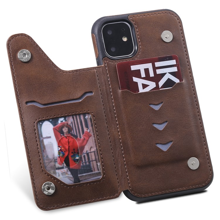 Slots de Cartão KT Couro Revestido de Couro 4 PU Cape TPU Cape TPU Case Para Iphone 11 6,1 Polegadas - Café