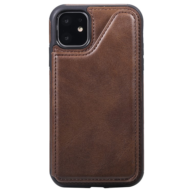 Slots de Cartão KT Couro Revestido de Couro 4 PU Cape TPU Cape TPU Case Para Iphone 11 6,1 Polegadas - Café