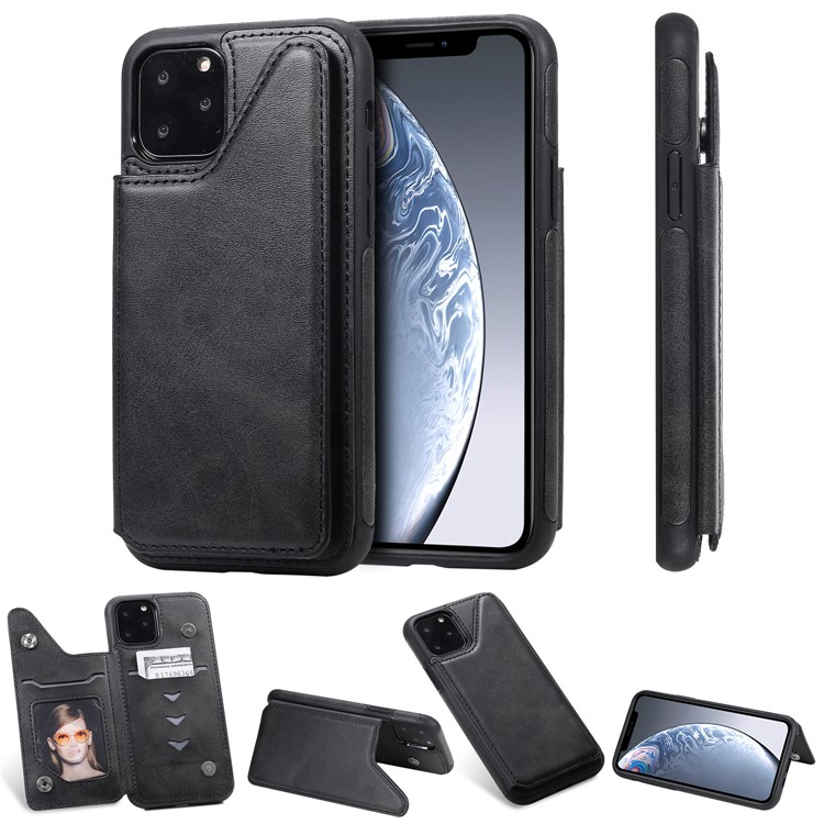Card Slots PU Leather Coated TPU Cover Phone Case for iPhone 11 Pro 5.8-inch - Black-1