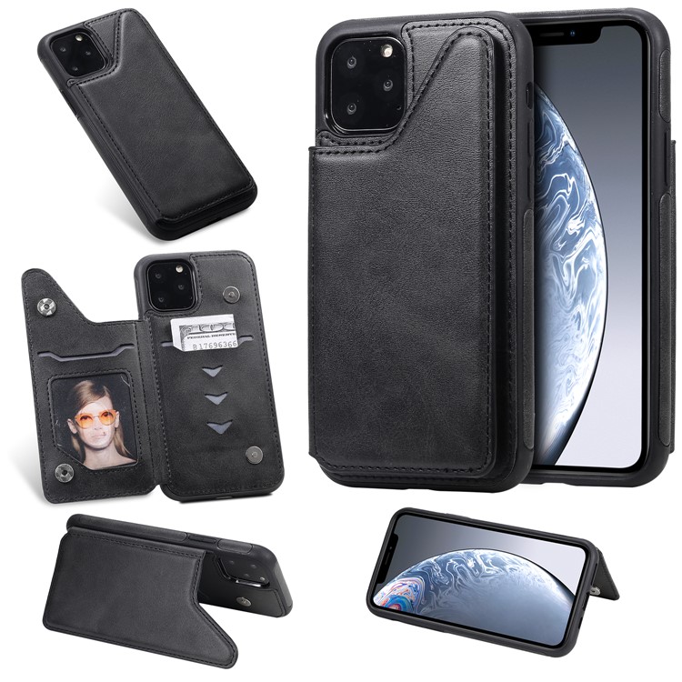 Card Slots PU Leather Coated TPU Cover Phone Case for iPhone 11 Pro 5.8-inch - Black-11