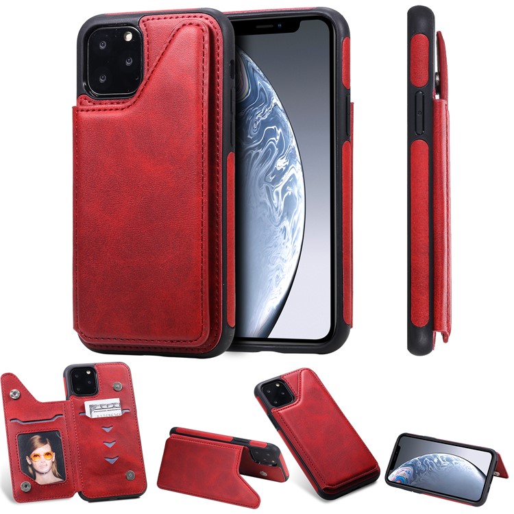 Card Slots PU Leather Coated TPU Cover Phone Case for iPhone 11 Pro 5.8-inch - Red-1