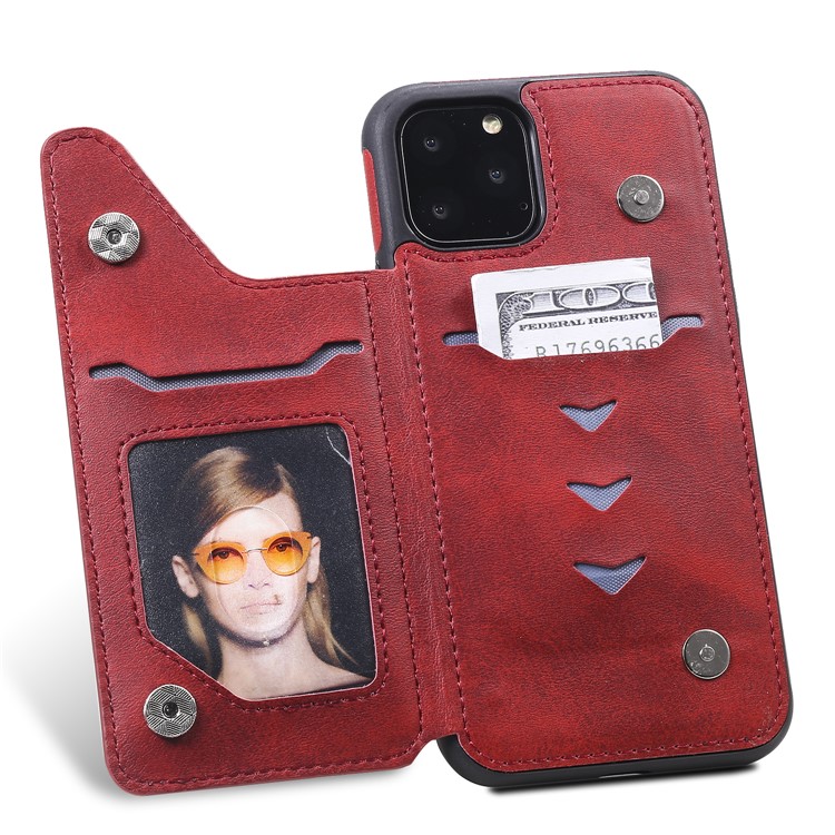 Card Slots PU Leather Coated TPU Cover Phone Case for iPhone 11 Pro 5.8-inch - Red-10