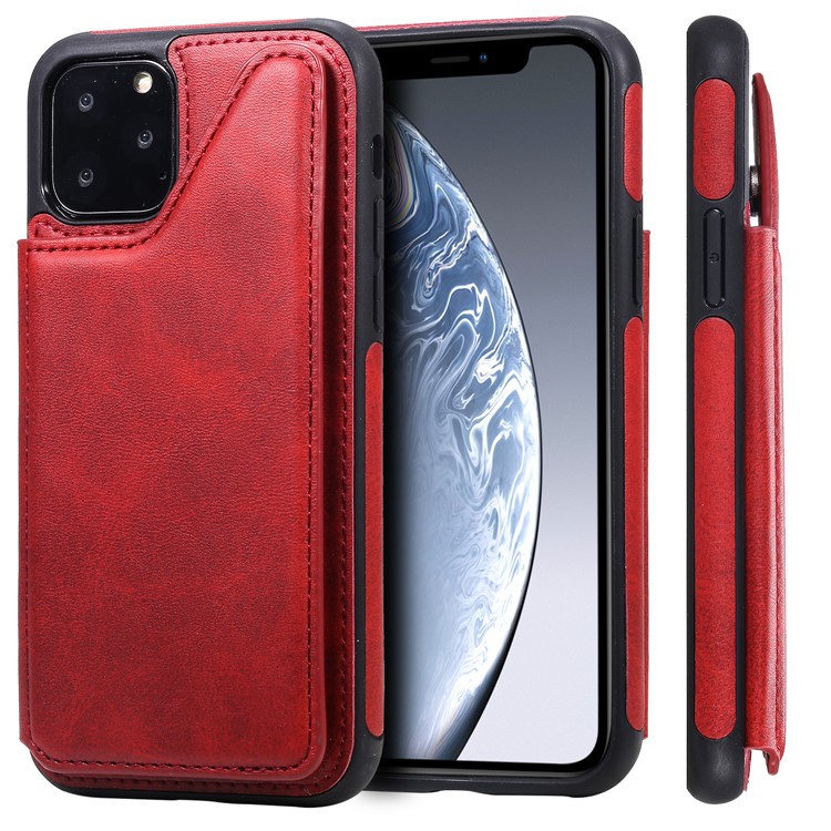Card Slots PU Leather Coated TPU Cover Phone Case for iPhone 11 Pro 5.8-inch - Red-2