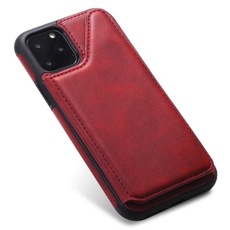 Card Slots PU Leather Coated TPU Cover Phone Case for iPhone 11 Pro 5.8-inch - Red-9