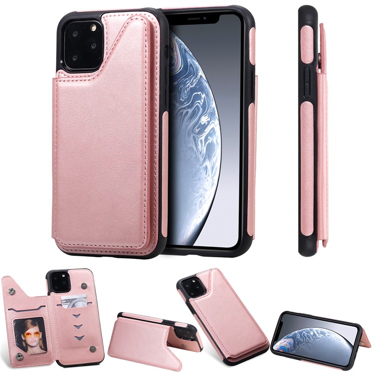 Card Slots PU Leather Coated TPU Cover Phone Case for iPhone 11 Pro 5.8-inch - Rose Gold-1