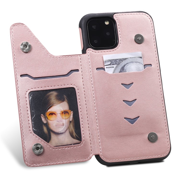 Card Slots PU Leather Coated TPU Cover Phone Case for iPhone 11 Pro 5.8-inch - Rose Gold-10