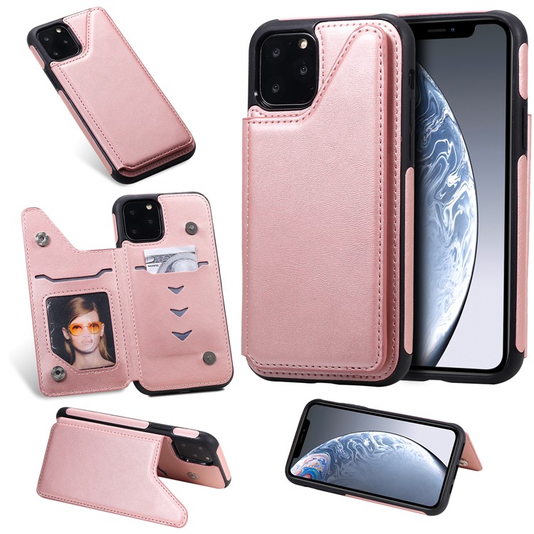 Card Slots PU Leather Coated TPU Cover Phone Case for iPhone 11 Pro 5.8-inch - Rose Gold-11
