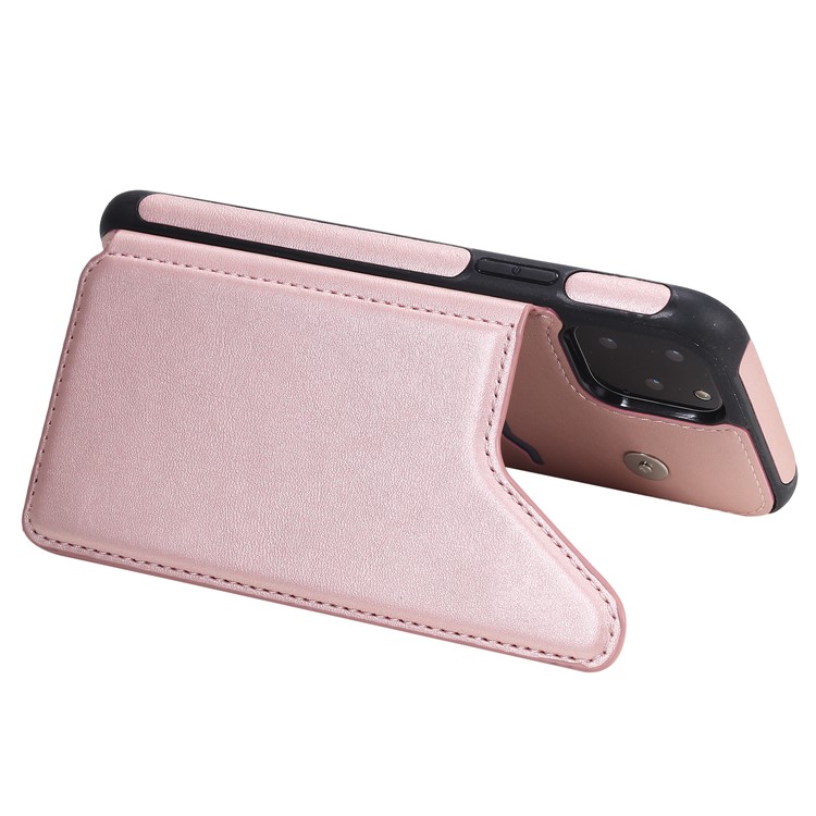 Card Slots PU Leather Coated TPU Cover Phone Case for iPhone 11 Pro 5.8-inch - Rose Gold-7