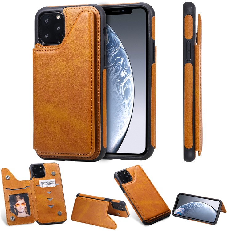 Card Slots PU Leather Coated TPU Cover Phone Case for iPhone 11 Pro 5.8-inch - Brown-1
