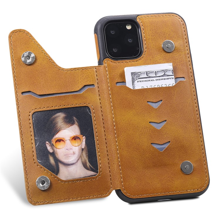 Card Slots PU Leather Coated TPU Cover Phone Case for iPhone 11 Pro 5.8-inch - Brown-10
