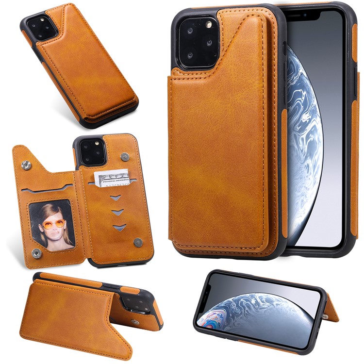 Card Slots PU Leather Coated TPU Cover Phone Case for iPhone 11 Pro 5.8-inch - Brown-11