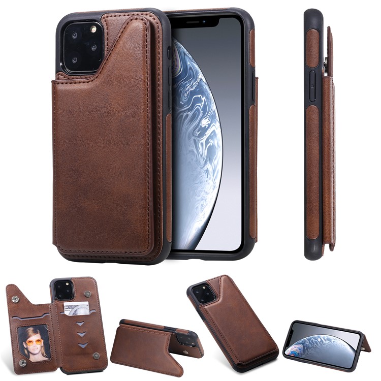 Card Slots PU Leather Coated TPU Cover Phone Case for iPhone 11 Pro 5.8-inch - Coffee-1