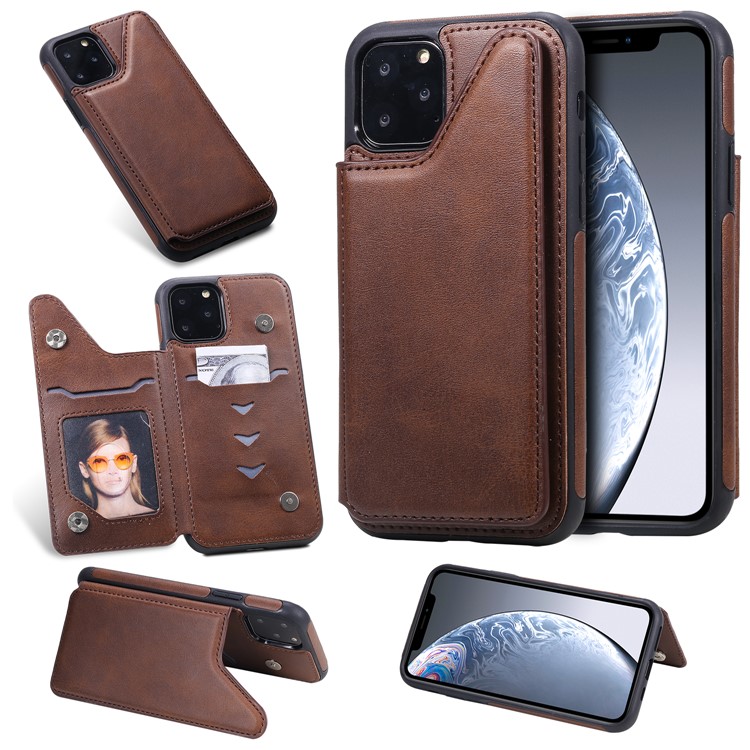 Card Slots PU Leather Coated TPU Cover Phone Case for iPhone 11 Pro 5.8-inch - Coffee-11