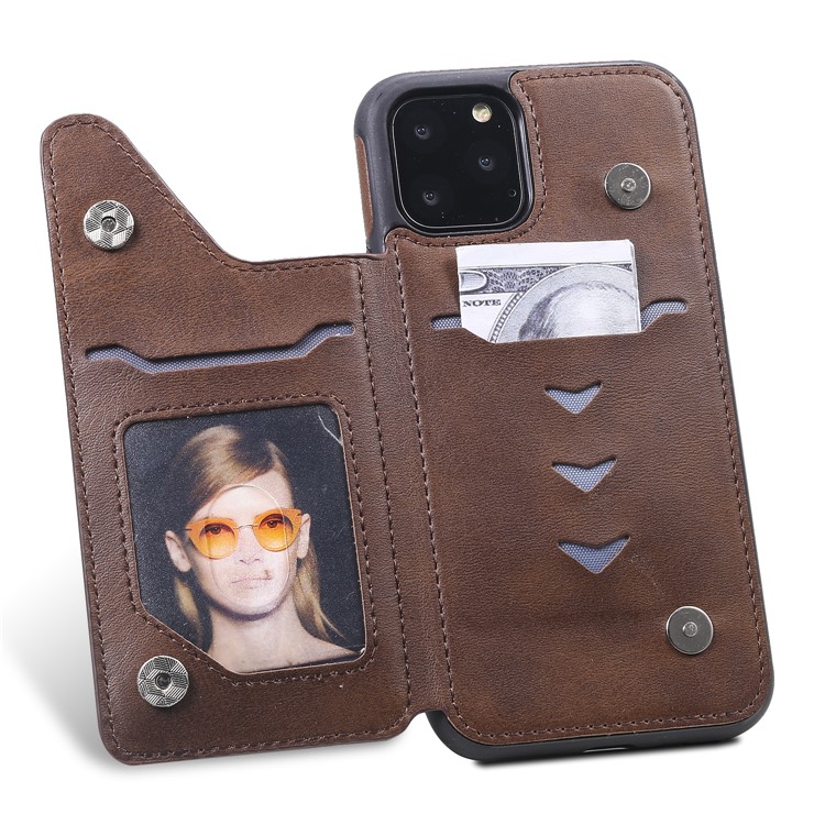 Card Slots PU Leather Coated TPU Cover Phone Case for iPhone 11 Pro 5.8-inch - Coffee-9