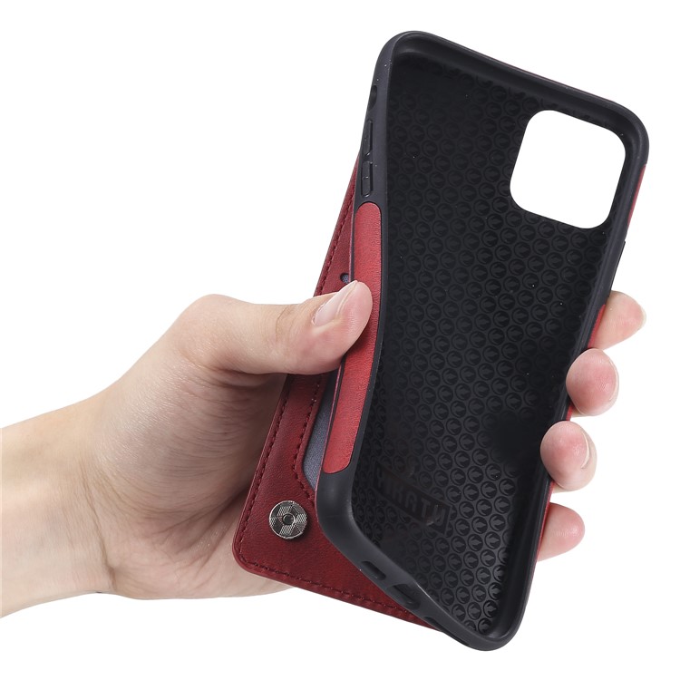 KT Leather Coated Series-4 PU Leather Coated TPU Cover Phone Case with Card Slots for iPhone 11 Pro Max 6.5 inch - Red-11