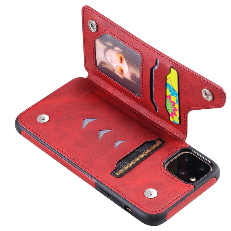 PU Leather Coated TPU Cover Phone Case with Card Slots for iPhone 11 Pro Max 6.5 inch - Red-12