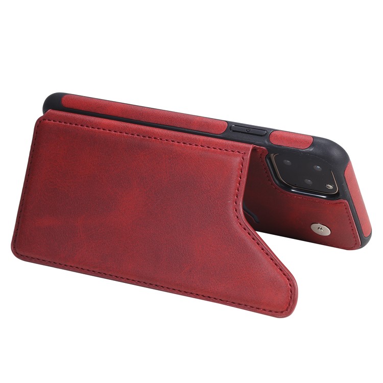 PU Leather Coated TPU Cover Phone Case with Card Slots for iPhone 11 Pro Max 6.5 inch - Red-18