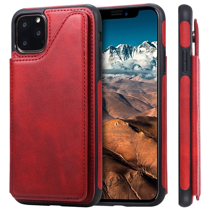 KT Leather Coated Series-4 PU Leather Coated TPU Cover Phone Case with Card Slots for iPhone 11 Pro Max 6.5 inch - Red-2