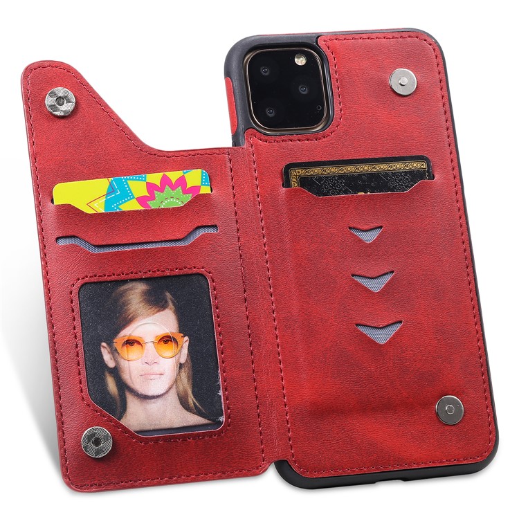 PU Leather Coated TPU Cover Phone Case with Card Slots for iPhone 11 Pro Max 6.5 inch - Red-21