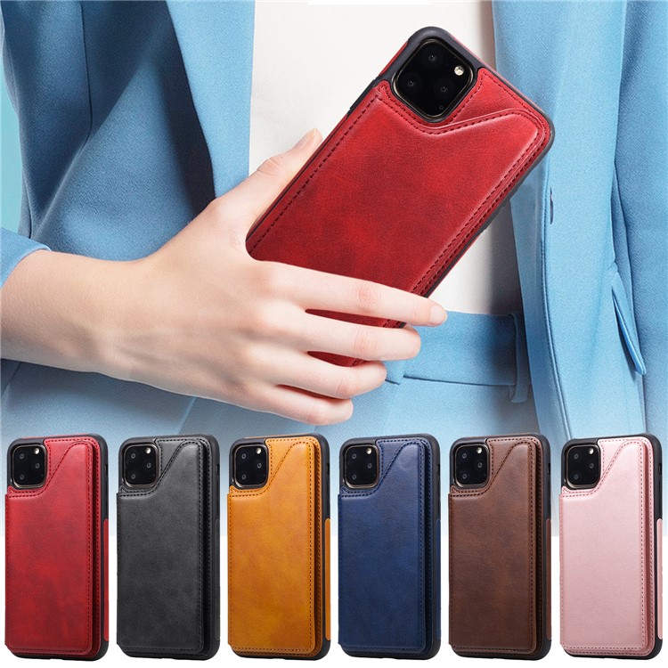 PU Leather Coated TPU Cover Phone Case with Card Slots for iPhone 11 Pro Max 6.5 inch - Red-24