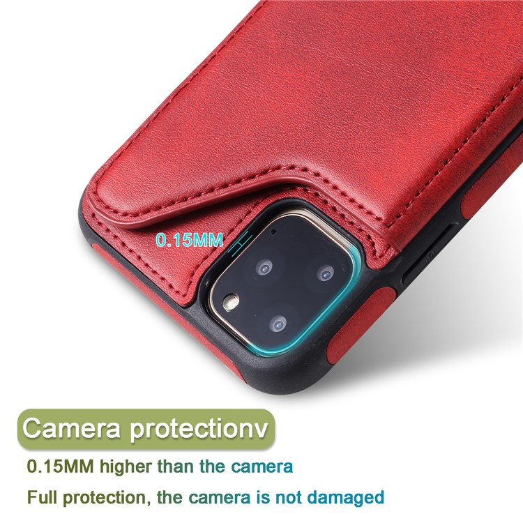 KT Leather Coated Series-4 PU Leather Coated TPU Cover Phone Case with Card Slots for iPhone 11 Pro Max 6.5 inch - Red-9