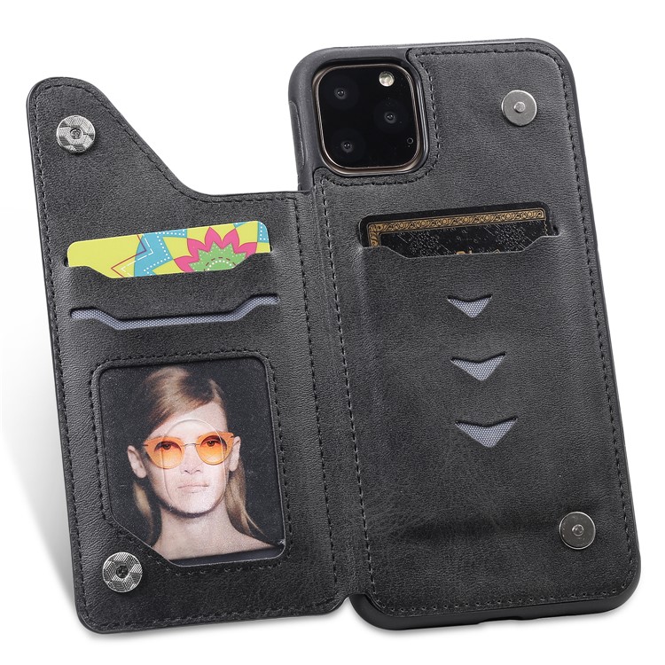 PU Leather Coated TPU Cover Phone Case with Card Slots for iPhone 11 Pro Max 6.5 inch - Black-10