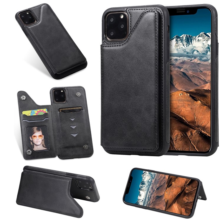 PU Leather Coated TPU Cover Phone Case with Card Slots for iPhone 11 Pro Max 6.5 inch - Black-11
