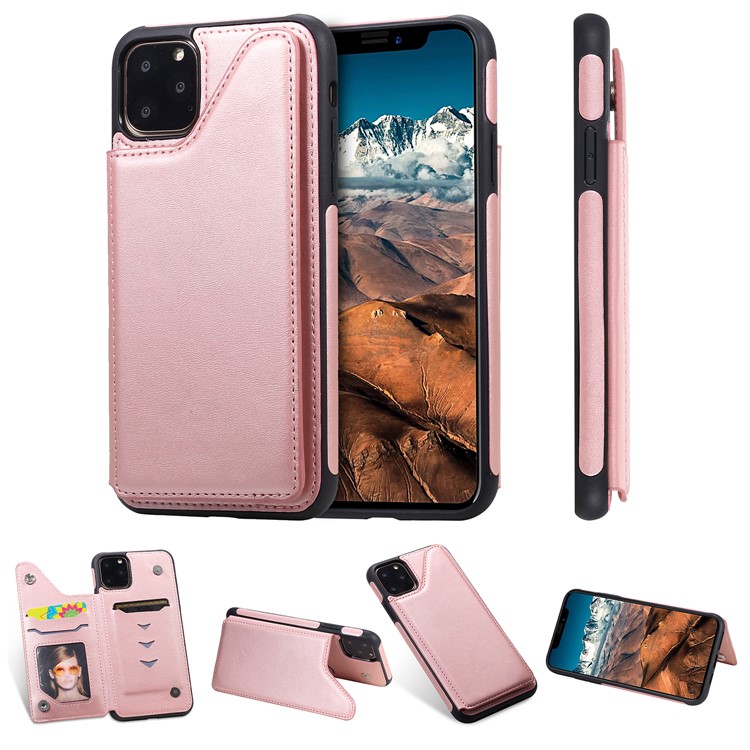 PU Leather Coated TPU Cover Phone Case with Card Slots for iPhone 11 Pro Max 6.5 inch - Rose Gold-1
