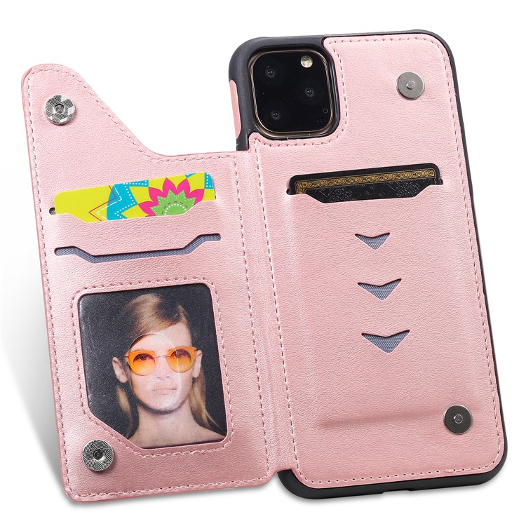 PU Leather Coated TPU Cover Phone Case with Card Slots for iPhone 11 Pro Max 6.5 inch - Rose Gold-10