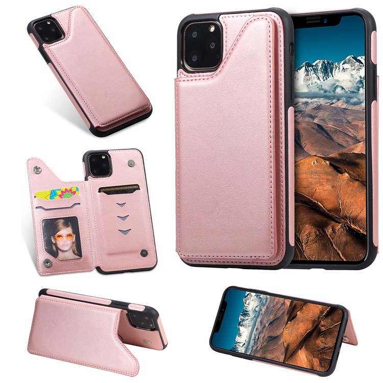 PU Leather Coated TPU Cover Phone Case with Card Slots for iPhone 11 Pro Max 6.5 inch - Rose Gold-11