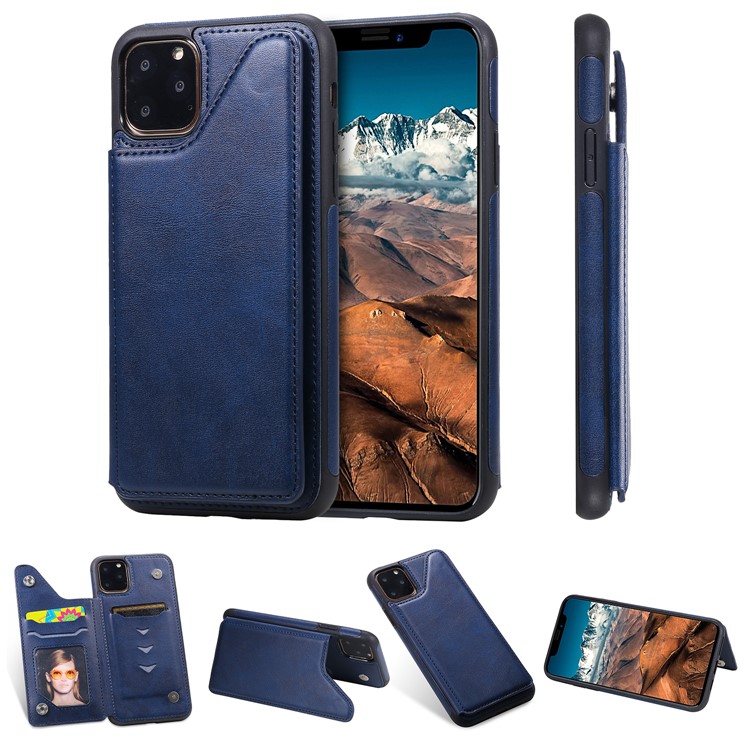 PU Leather Coated TPU Cover Phone Case with Card Slots for iPhone 11 Pro Max 6.5 inch - Dark Blue-1